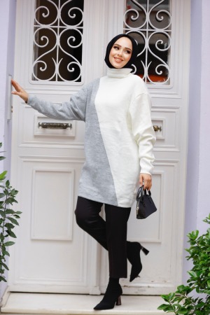 Modest Ecru Knitwear Jumper Tunic 25202E - 2