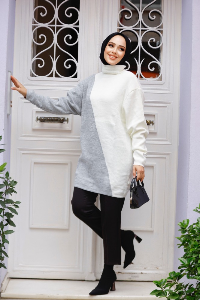 Modest Ecru Knitwear Jumper Tunic 25202E - 2