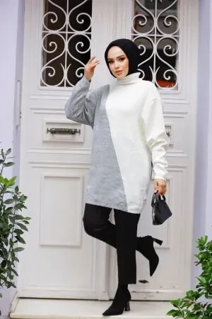 Modest Ecru Knitwear Jumper Tunic 25202E - 1