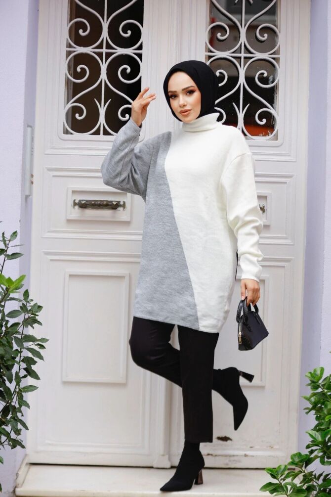 Modest Ecru Knitwear Jumper Tunic 25202E - 1