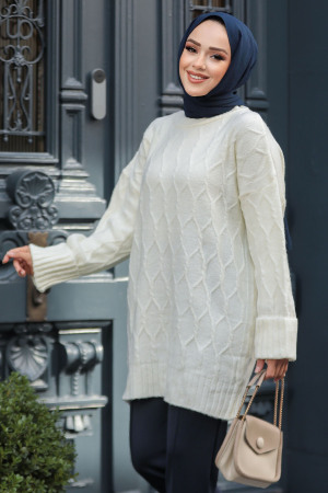 Modest Ecru Knitwear Tunic 10241E - 2