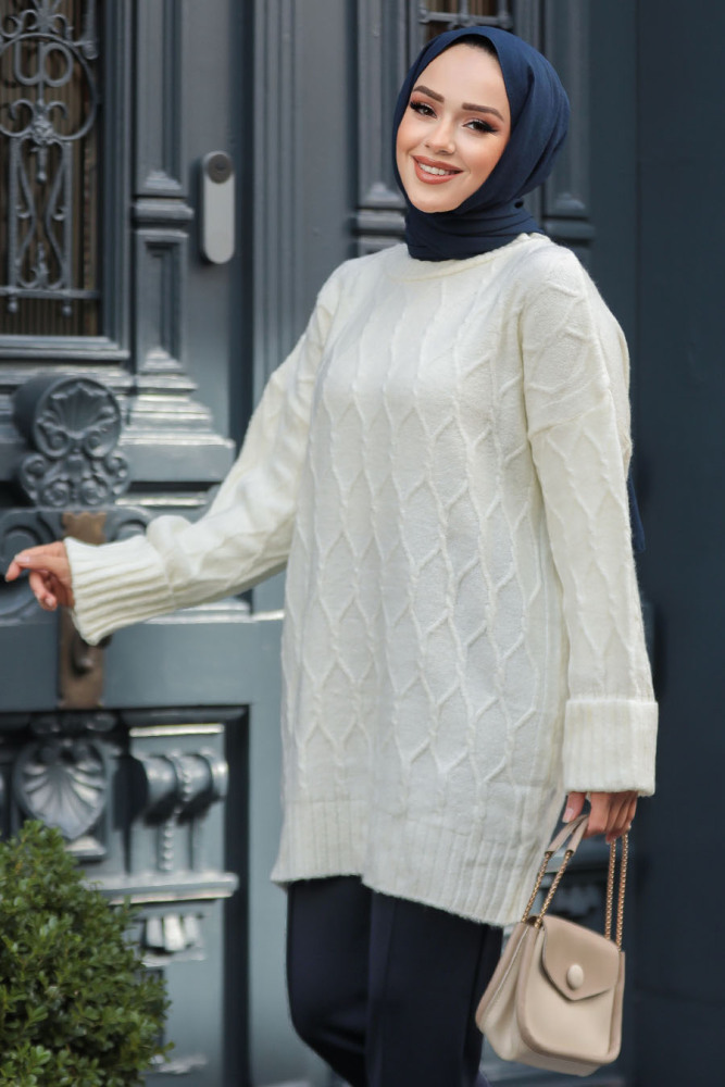 Modest Ecru Knitwear Tunic 10241E - 2