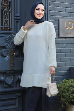 Modest Ecru Knitwear Tunic 71501E - 1