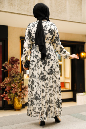 Modest Ecru Maxi Floral Dress 50352E - 2