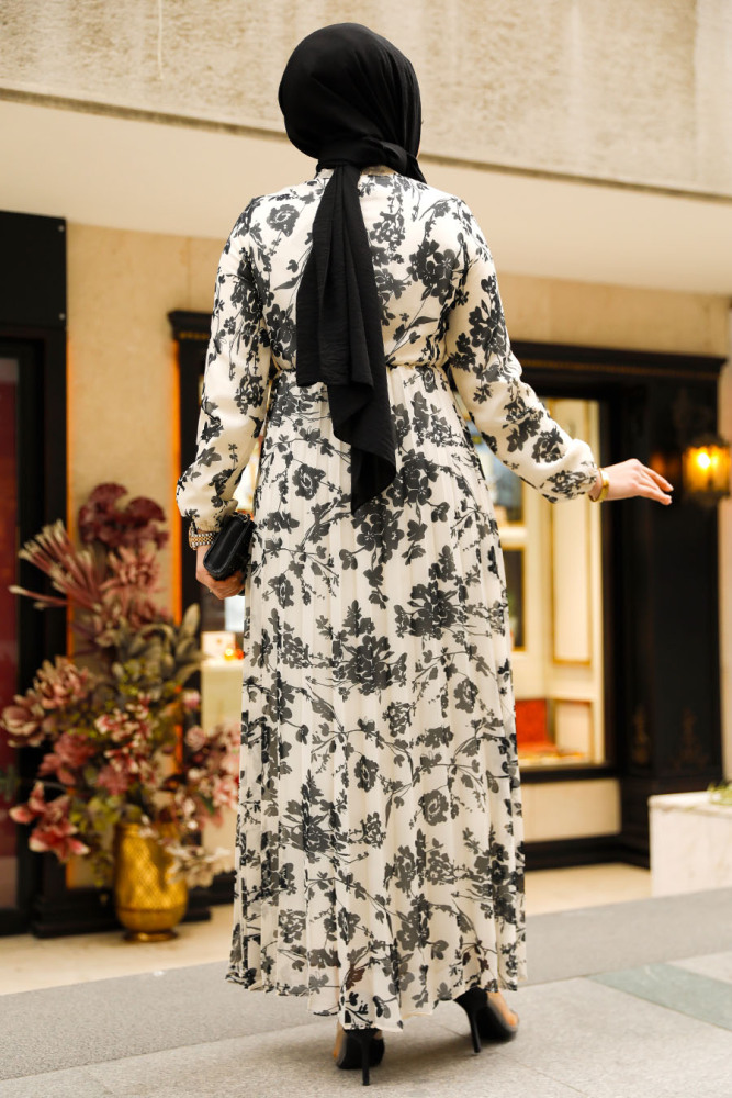 Modest Ecru Maxi Floral Dress 50352E - 2