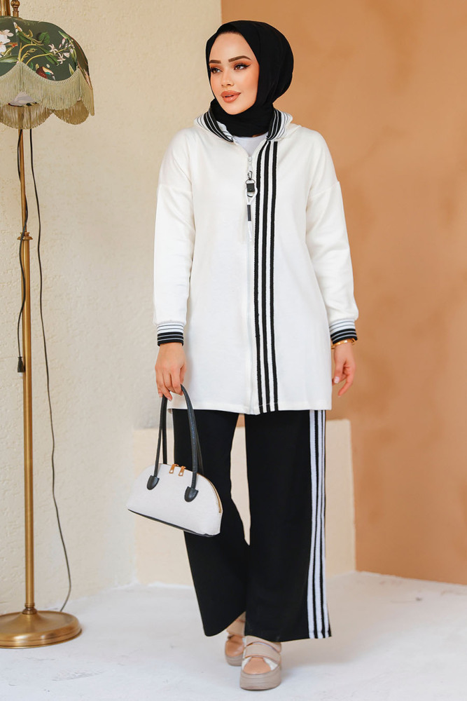 Modest Ecru Modal Fabric Dual Suit 60061E - 1