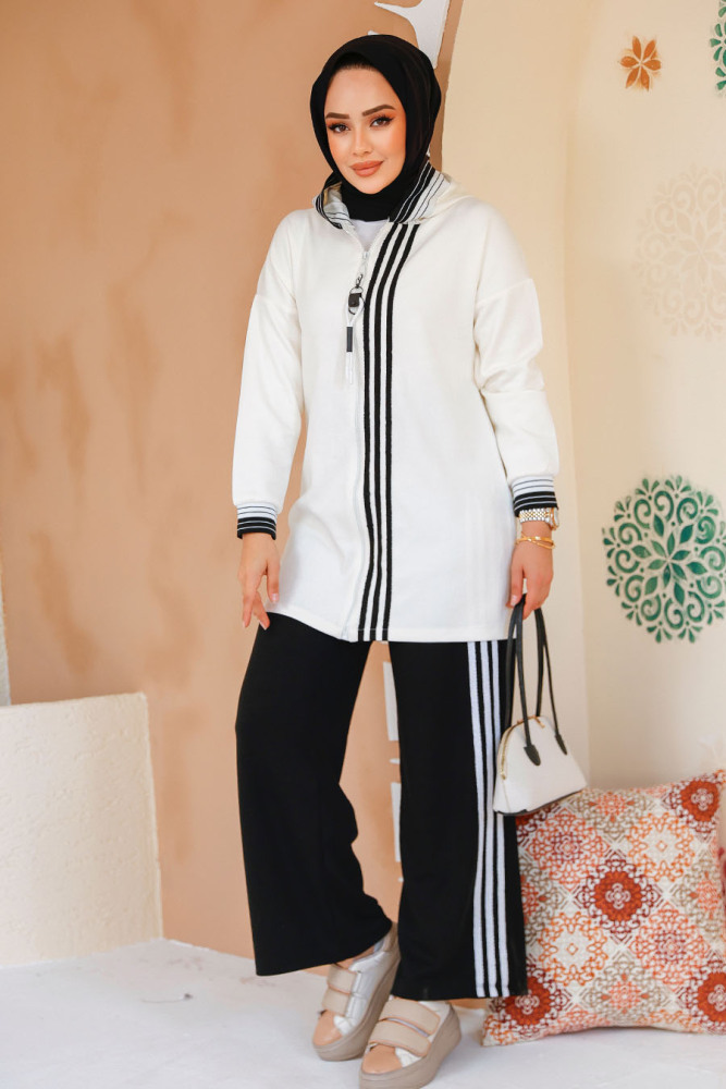 Modest Ecru Modal Fabric Dual Suit 60061E - 2