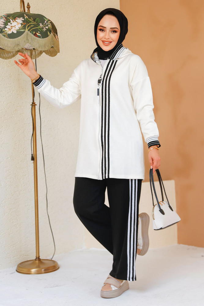 Modest Ecru Modal Fabric Dual Suit 60061E - 3