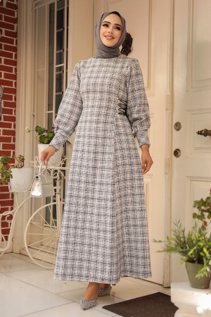 Modest Ecru Tweed Dress 61291E - 1