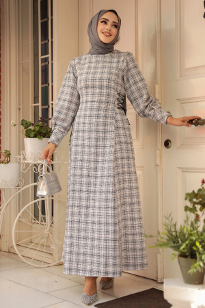 Modest Ecru Tweed Dress 61291E - 2