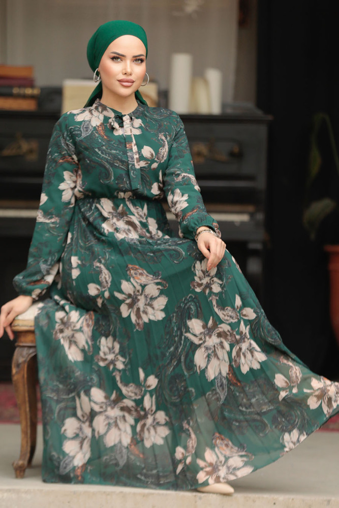 Modest Emerald Green Chiffon Floral Dresses 50355ZY - 5