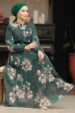Modest Emerald Green Chiffon Floral Dresses 50355ZY - 6