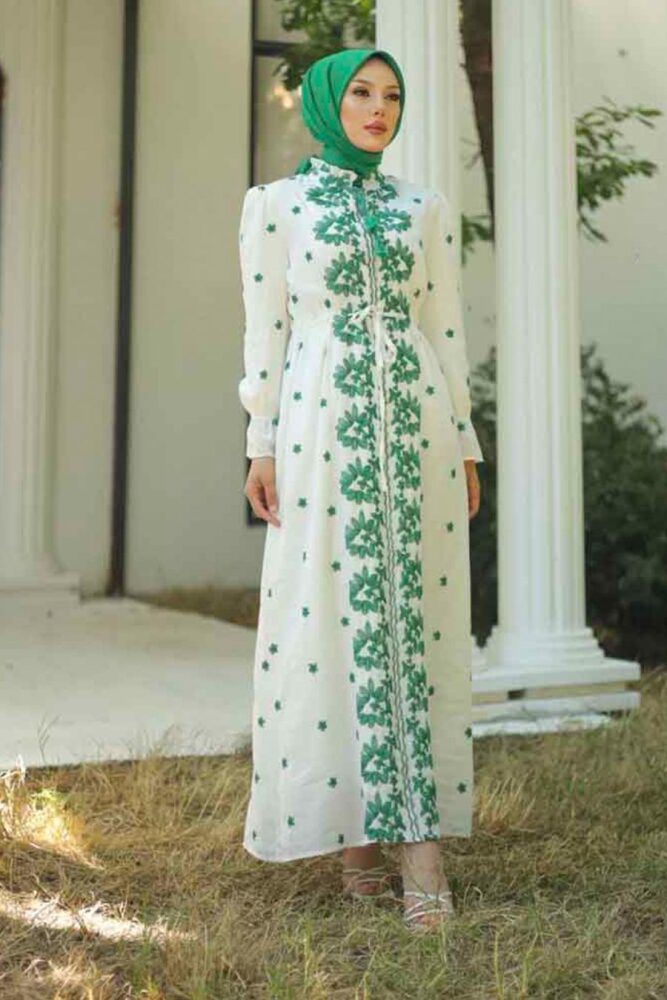 Modest Emerald Green Eid Dress 13503ZY - 1