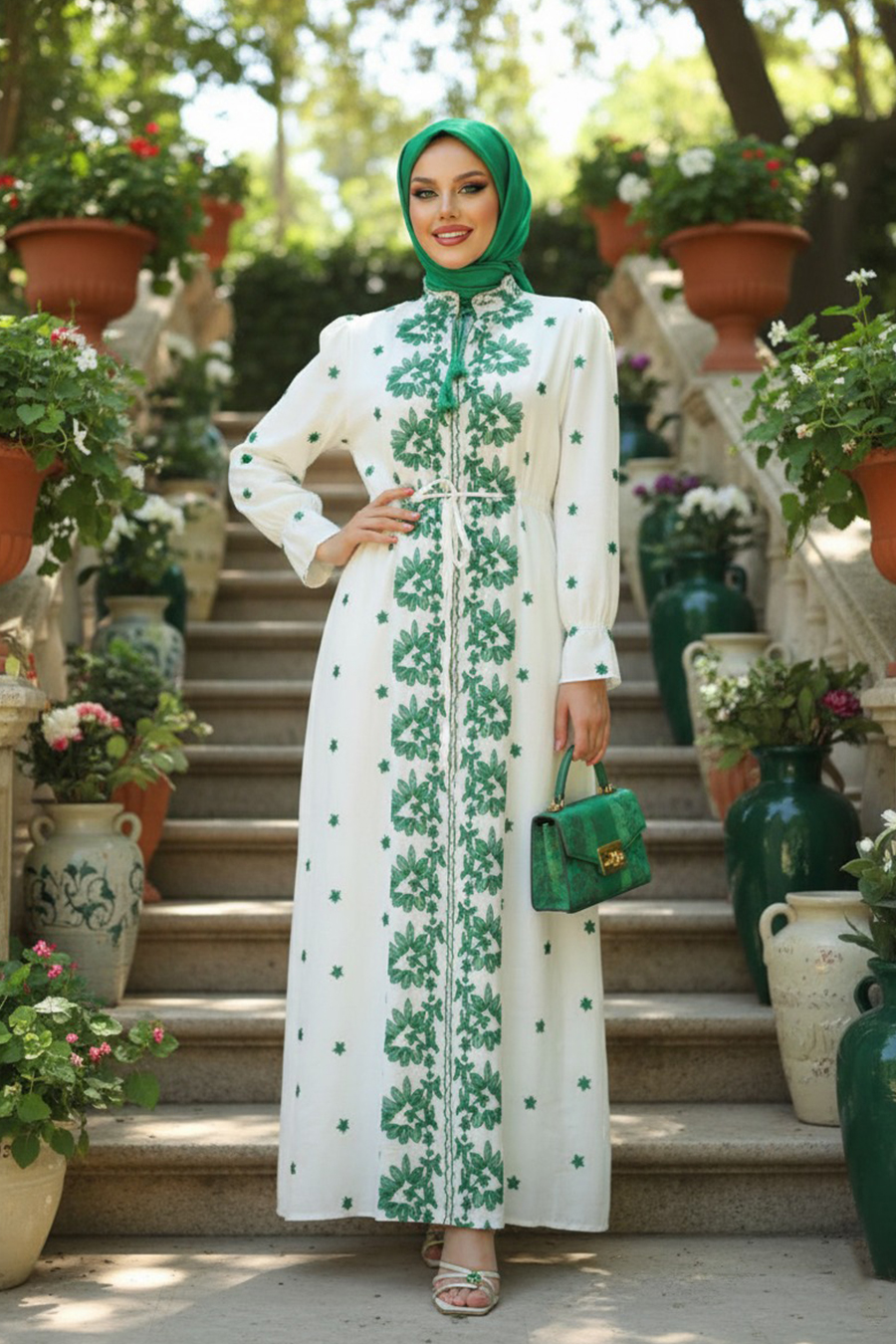 Modest Emerald Green Eid Dress 13503ZY - Neva-style.com