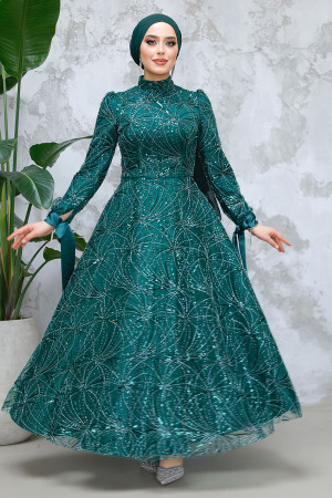 Modest Emerald Green Elegant Evening Gown 4908ZY - 1