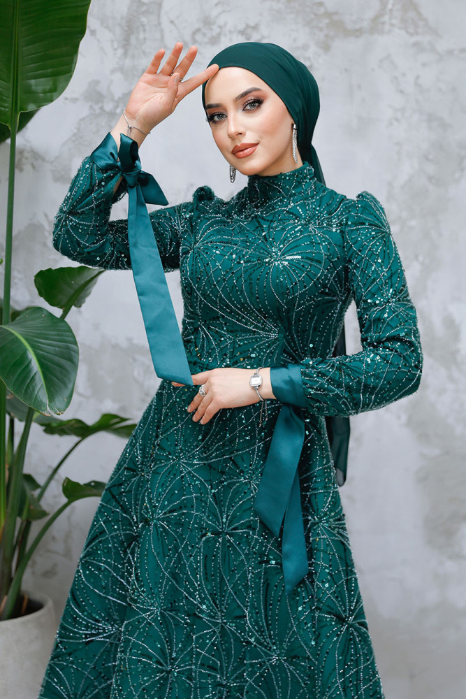 Modest Emerald Green Elegant Evening Gown 4908ZY - 4