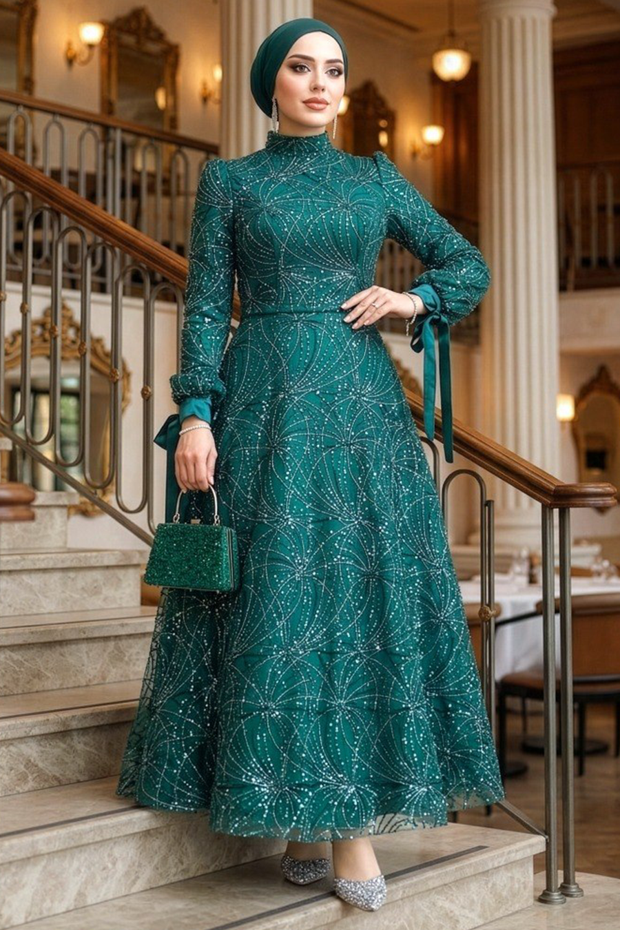Modest Emerald Green Elegant Evening Gown 4908ZY