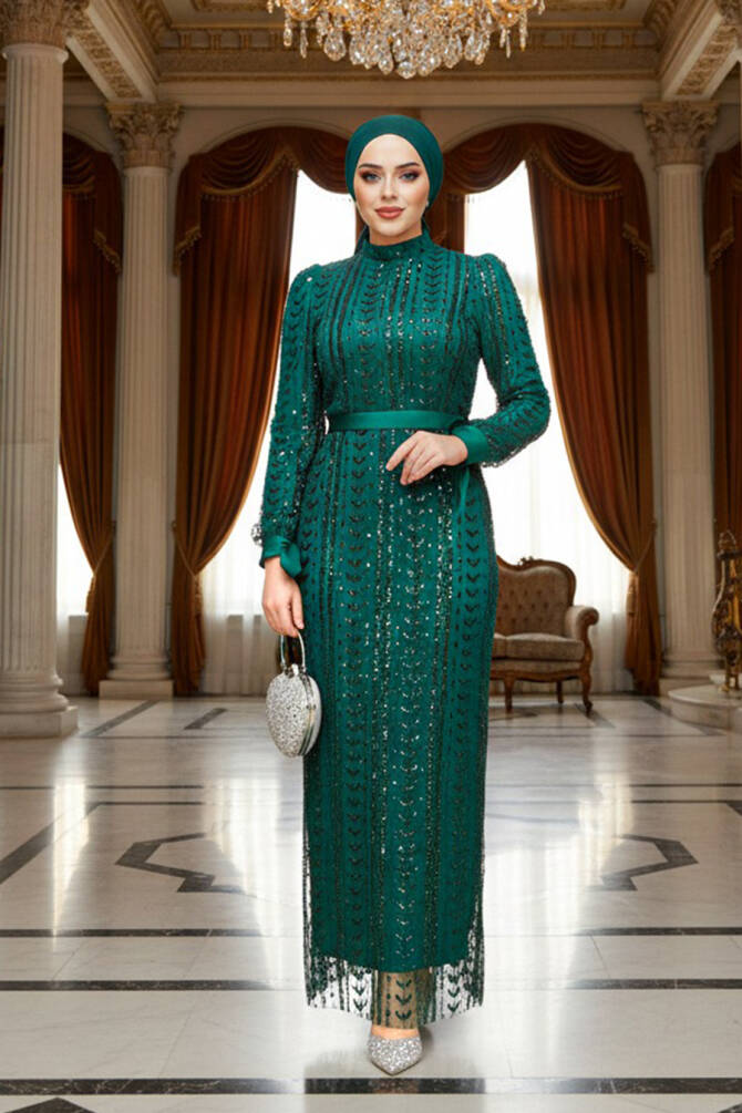 Modest Emerald Green Engagement Gown 4891ZY - 1