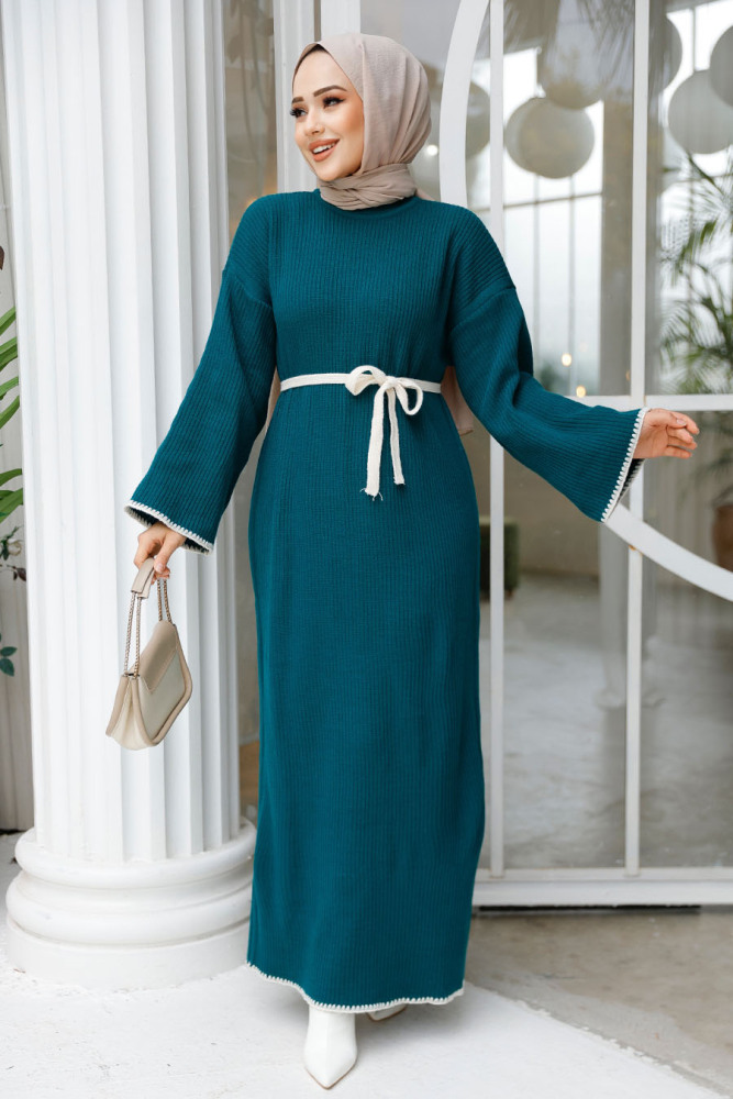 Modest Emerald Green Knitwear Dress 34201ZY - 1