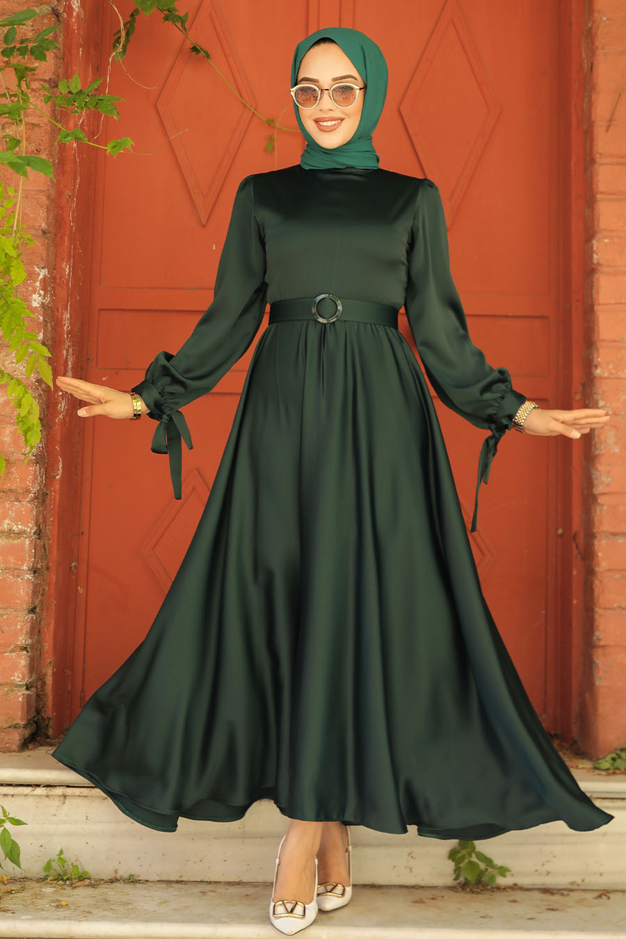 emerald green satin dress modest Green Maxi Dress Cut Out Detail main image 0