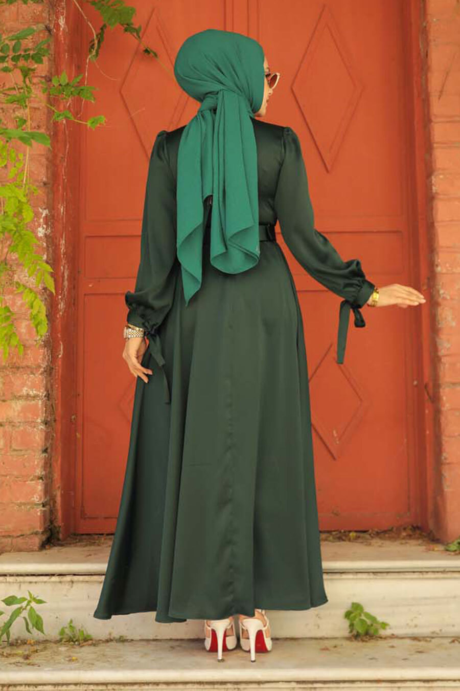 Modest Emerald Green Long Satin Dress 61231ZY - Neva-style.com