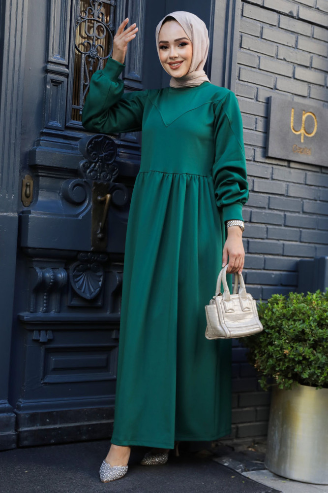 Modest Emerald Green Long Sleeve Dress 36902ZY - 2