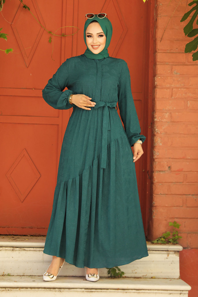 Modest Emerald Green Long Sleeve Dress 60931ZY - 1