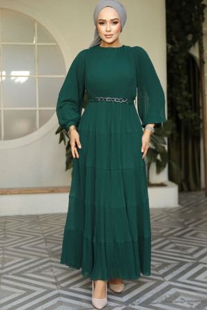 Modest Emerald Green Ruffle Dress 44761ZY - 1