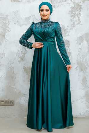 Modest Emerald Green Satin Evening Dress 4433ZY - 2
