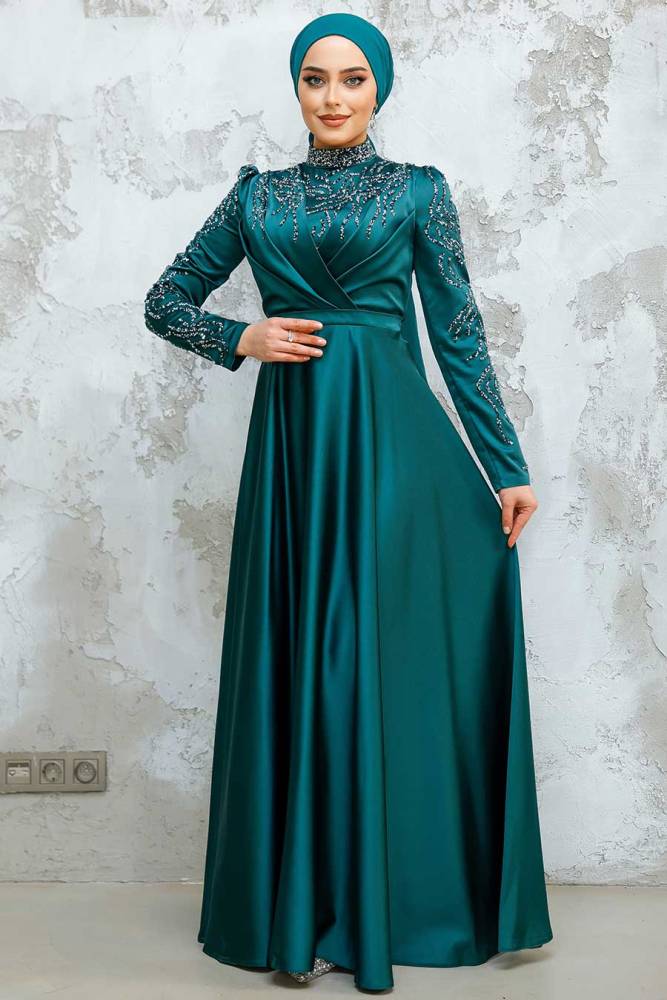 Modest Emerald Green Satin Evening Dress 4433ZY - 2