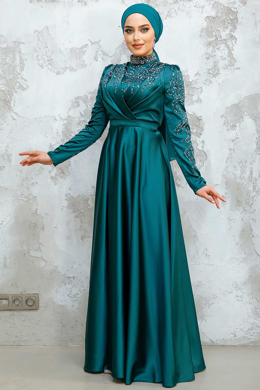 sachin and babi light blue dress Green Satin Evening Dresses from the Darius Collection main image 0