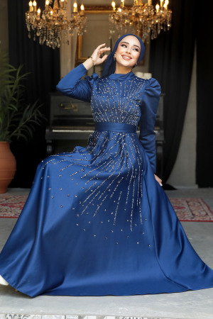 Modest Navy Blue Plus Size Dress 52081L - 1