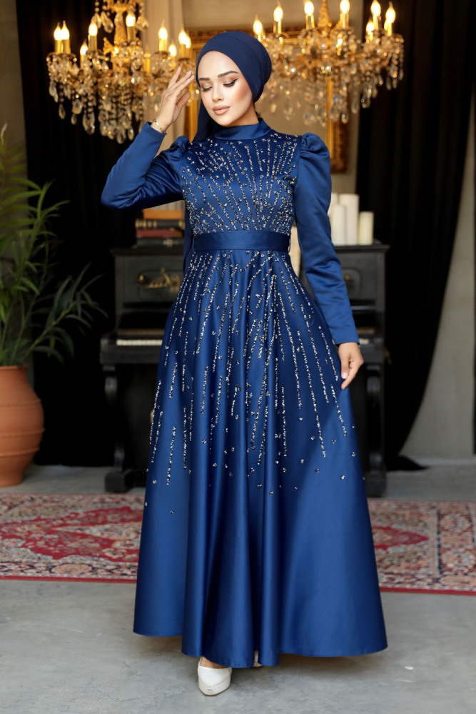 Modest Navy Blue Plus Size Dress 52081L - 3