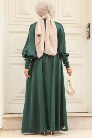 Modest Emerald Green Satin Evening Dress 61031ZY - 3