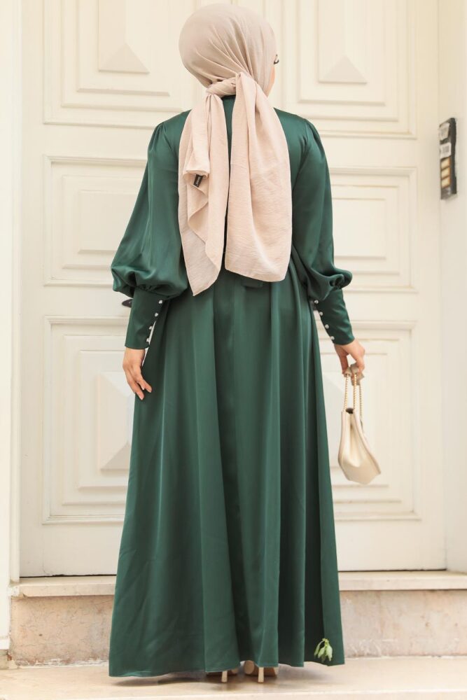 Modest Emerald Green Satin Evening Dress 61031ZY - 3