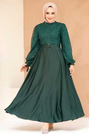 Modest Emerald Green Satin Evening Gown 6176ZY - 1