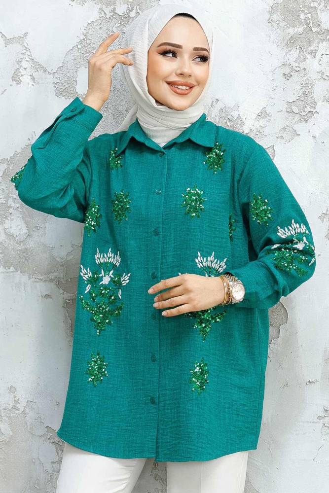 Modest Emerald Green Shirt Tunic 45270ZY - 1