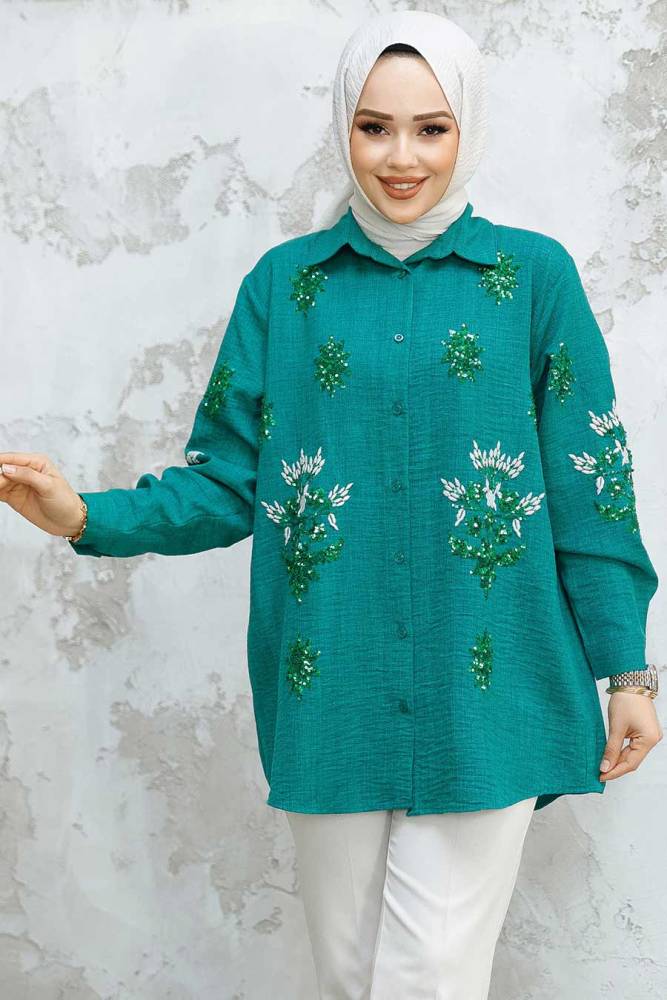 Modest Emerald Green Shirt Tunic 45270ZY - 3