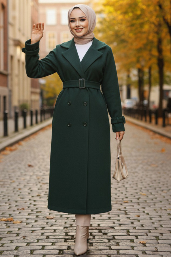 Modest Emerald Green Stamp Coat 61251ZY - NEVA STYLE