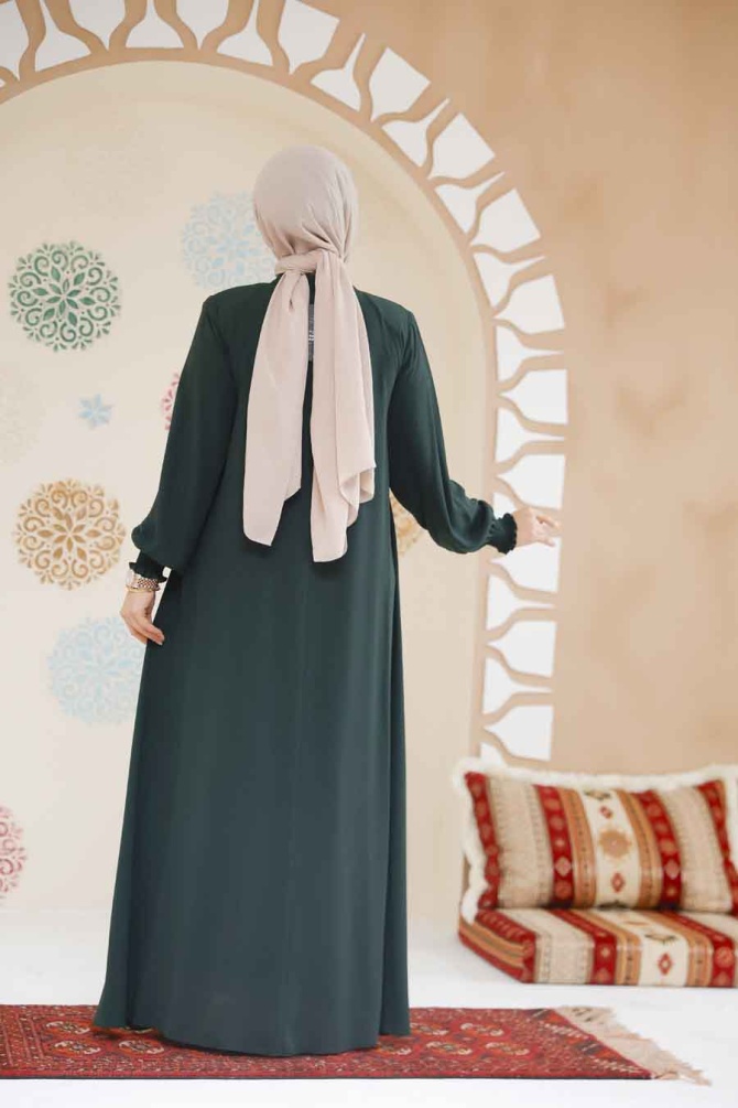 Modest Emerald Green Turkish Abaya 45287ZY - 3
