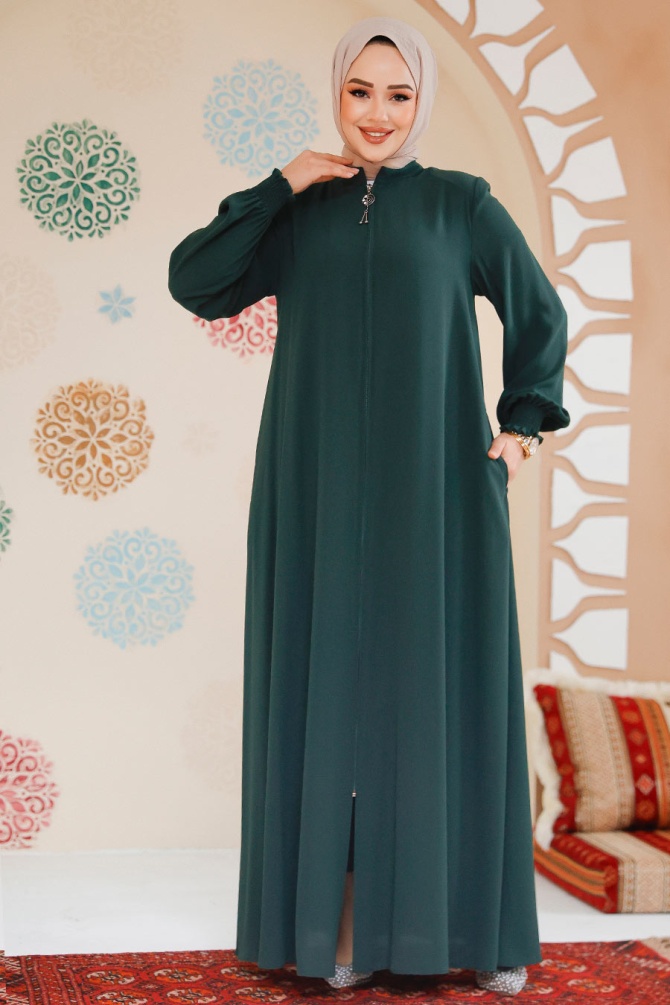 Modest Emerald Green Turkish Abaya 45287ZY - 1