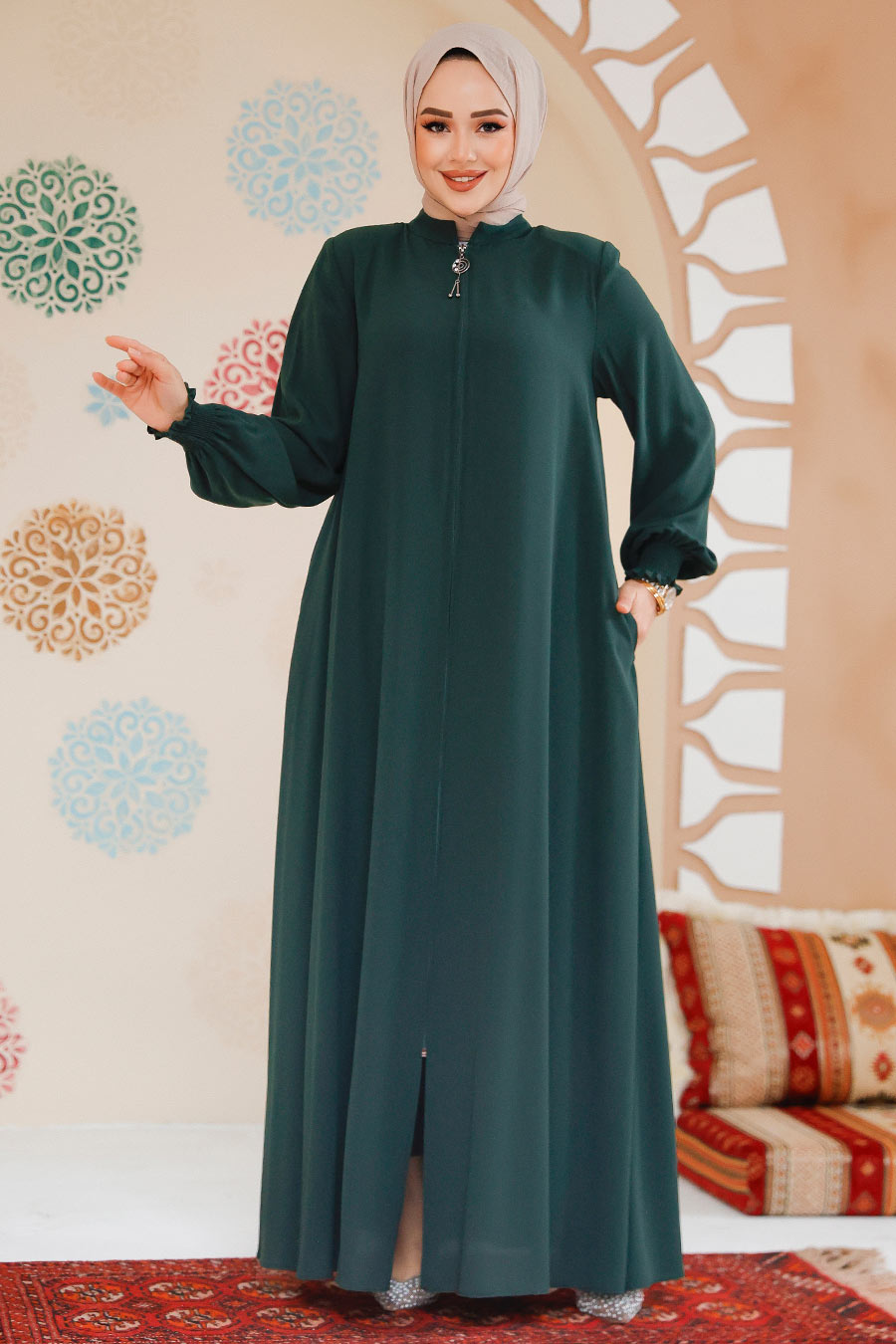 Modest Emerald Green Turkish Abaya 45287ZY - 2