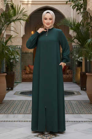 Modest Emerald Green Turkish Abaya 45287ZY - 1