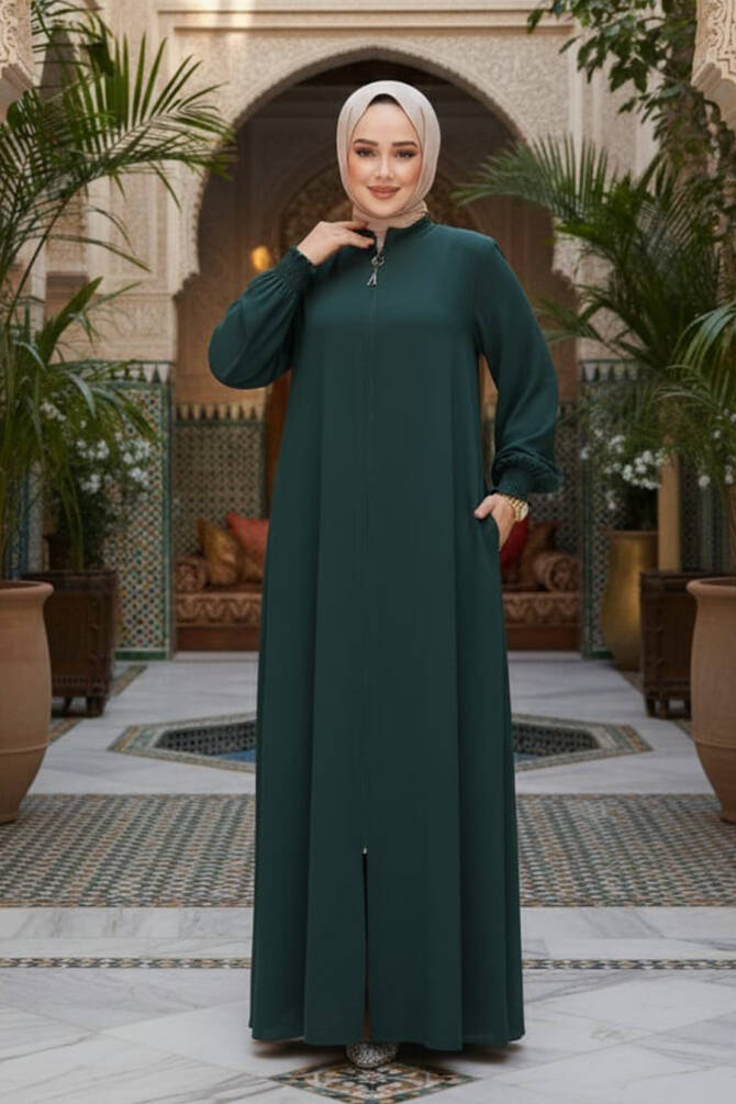 Modest Emerald Green Turkish Abaya 45287ZY - 1