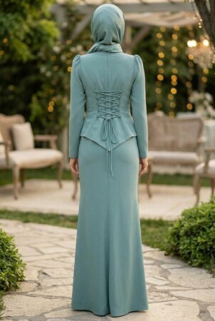 Modest Evening Dress - Bead Detailed Mint Modest Evening Dress 54191MINT - 2