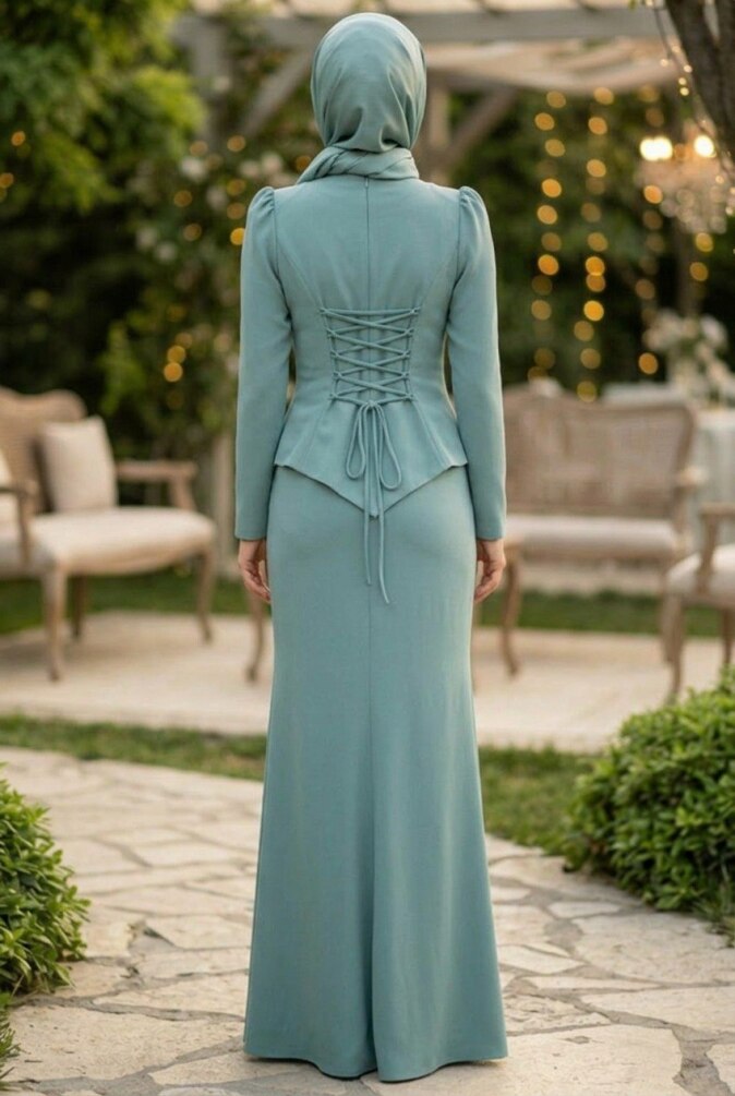 Modest Evening Dress - Bead Detailed Mint Modest Evening Dress 54191MINT - 2