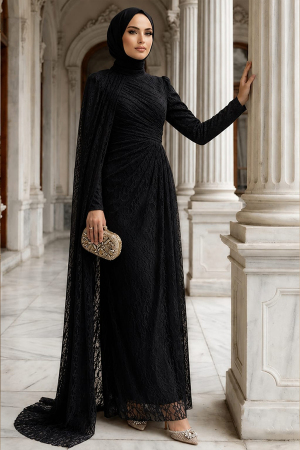 Modest Evening Dress - Dantel Black Modest Evening Dress 5659S 