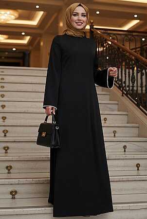 Modest Evening Dress - Dantel Collar Black Modest Evening Dress 62412S 