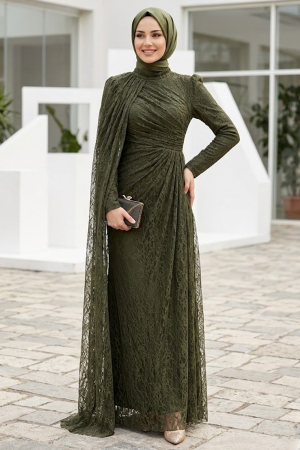 Modest Evening Dress - Dantel Khaki Modest Evening Dress 5659HK 
