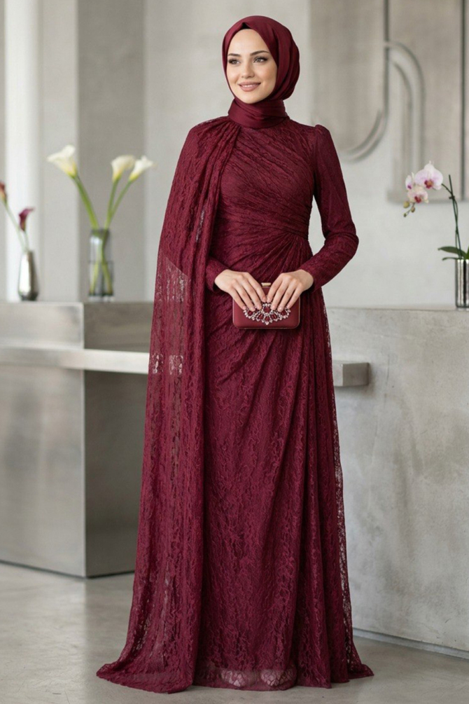 Modest Evening Dress - Dantel Plum Modest Evening Dress 5659MU - 1